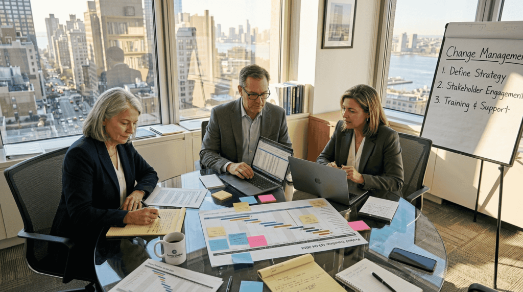 Executives discussing change management plans