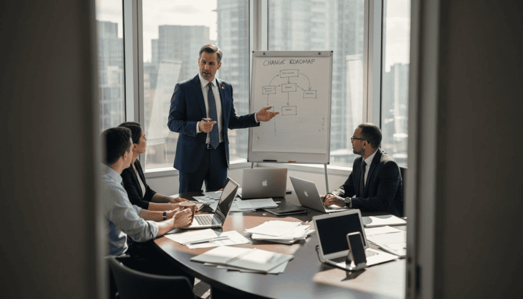 Executive team discussing change roadmap