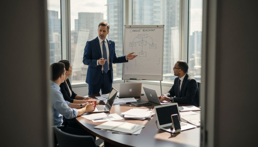 Executive team discussing change roadmap