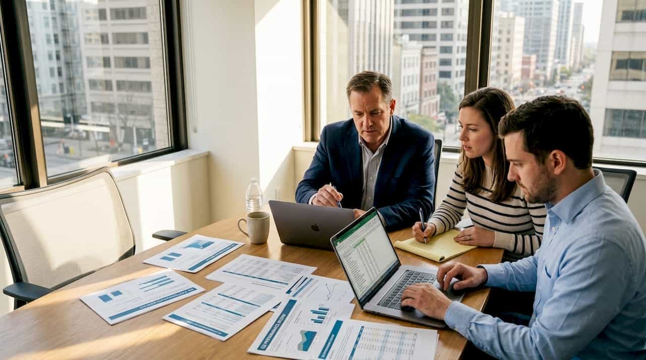 Business team reviewing performance data