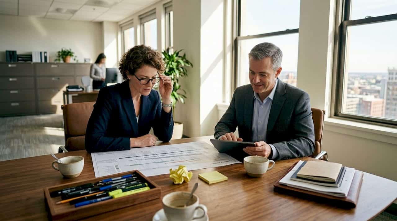 Executives reviewing transformation roadmap together