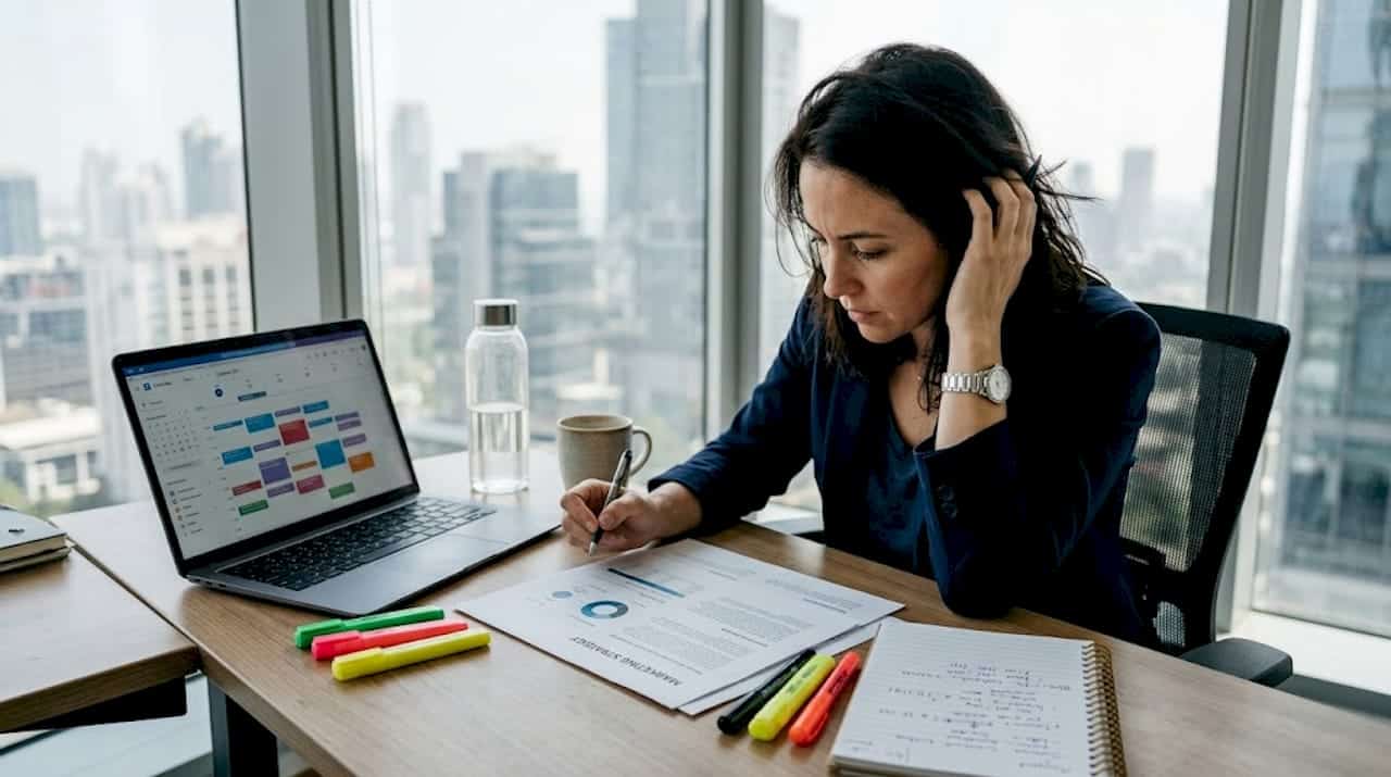 Marketing manager planning strategy in office